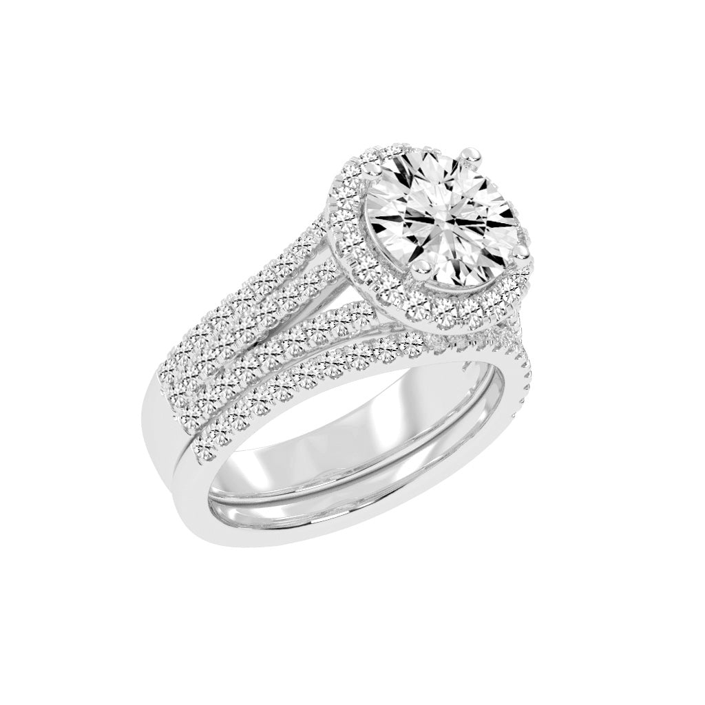 Halynara Four Shank Round Cut Halo Lab Diamond Ring