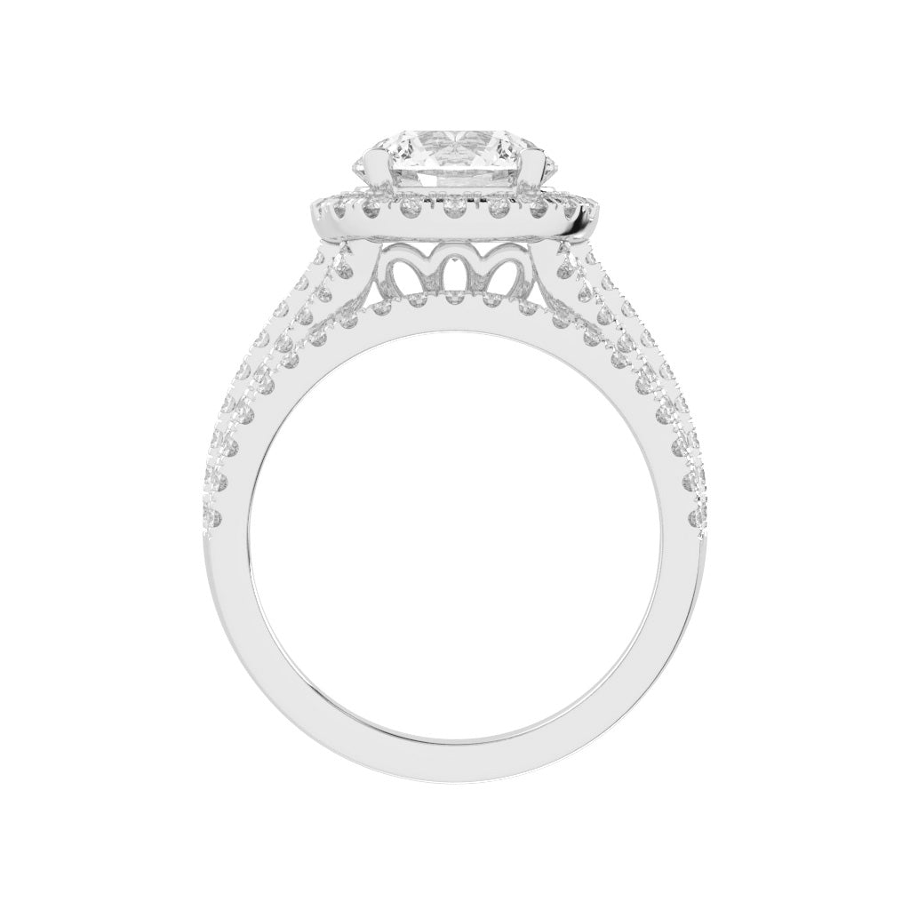 Halynara Four Shank Round Cut Halo Lab Diamond Ring