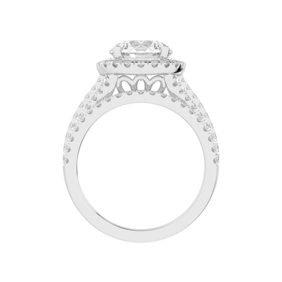 Halynara Four Shank Round Cut Halo Lab Diamond Ring