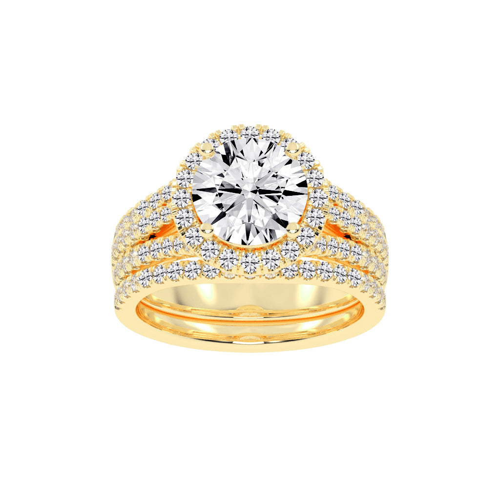 Halynara Four Shank Round Cut Halo Lab Diamond Ring