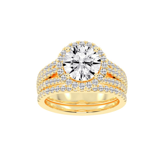 Halynara Four Shank Round Cut Halo Lab Diamond Ring