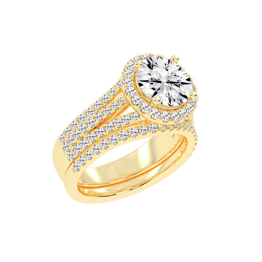 Halynara Four Shank Round Cut Halo Lab Diamond Ring
