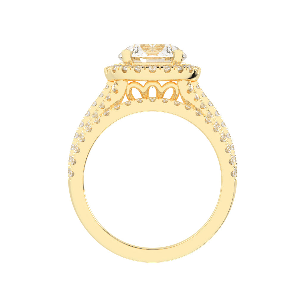 Halynara Four Shank Round Cut Halo Lab Diamond Ring