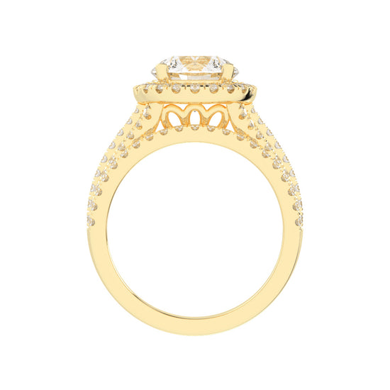 Halynara Four Shank Round Cut Halo Lab Diamond Ring