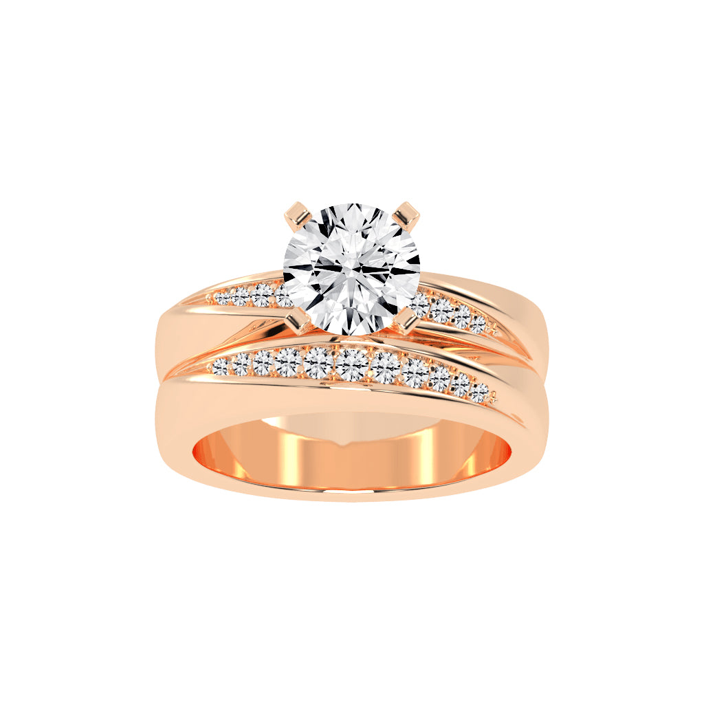 Siderluxe Twisted Round Cut Side Stone Lab Diamond Ring