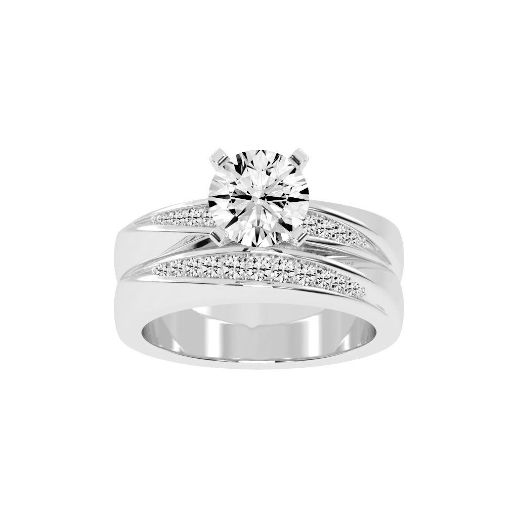 Siderluxe Twisted Round Cut Side Stone Lab Diamond Ring