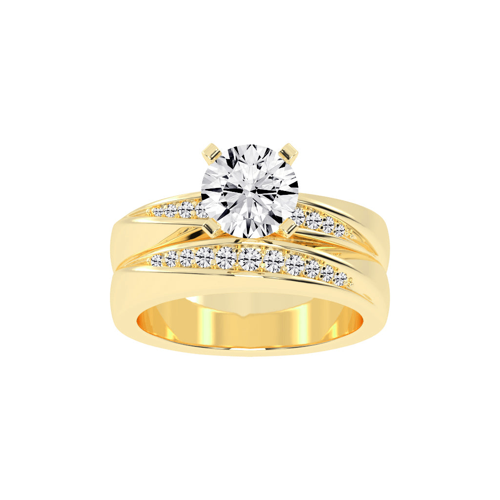 Siderluxe Twisted Round Cut Side Stone Lab Diamond Ring