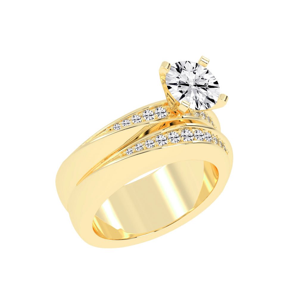 Siderluxe Twisted Round Cut Side Stone Lab Diamond Ring