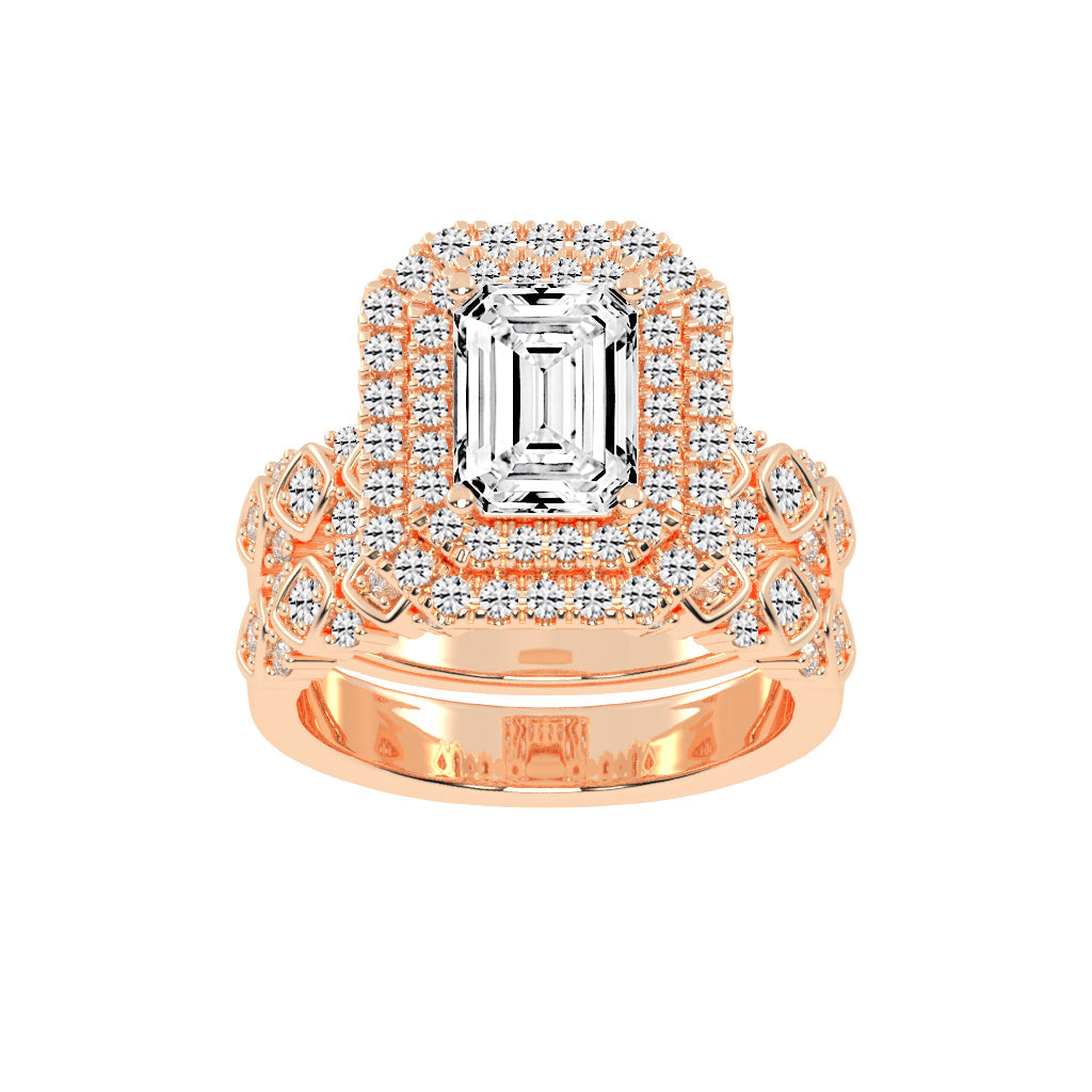 Halivanis Two Shank Emerald Cut Halo Lab Diamond Ring