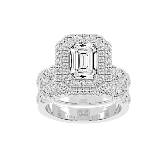 Halivanis Two Shank Emerald Cut Halo Lab Diamond Ring