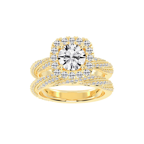 Halvoria Two Shank Round Cut Halo Lab Diamond Ring