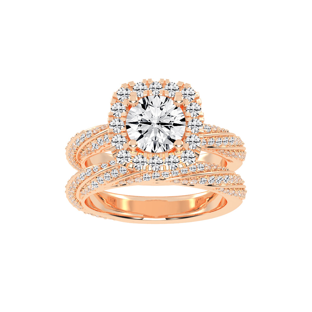 Halvoria Two Shank Round Cut Halo Lab Diamond Ring