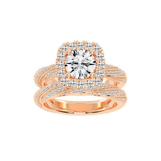 Halvoria Two Shank Round Cut Halo Lab Diamond Ring