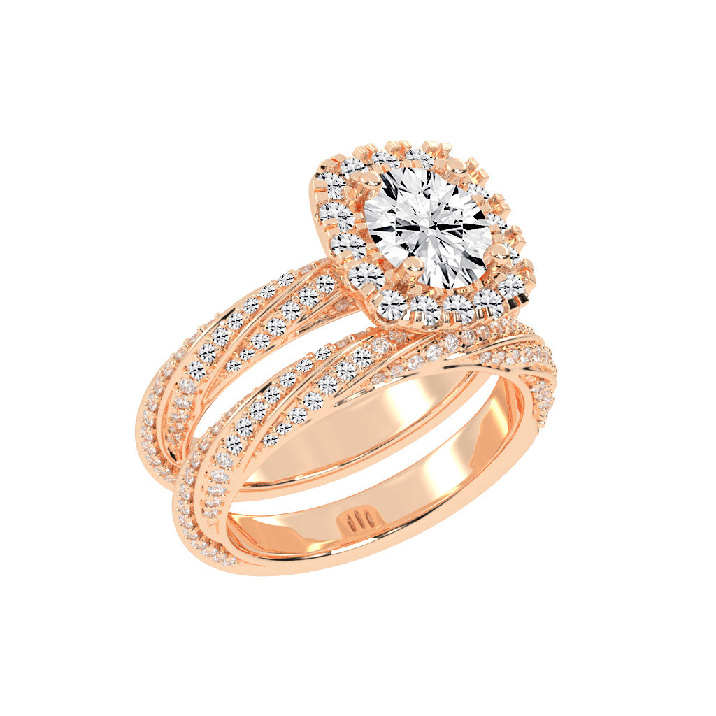 Halvoria Two Shank Round Cut Halo Lab Diamond Ring