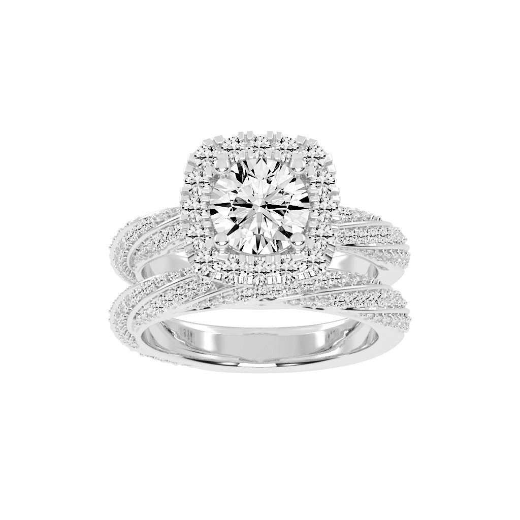 Halvoria Two Shank Round Cut Halo Lab Diamond Ring