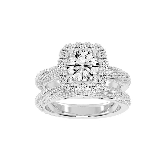 Halvoria Two Shank Round Cut Halo Lab Diamond Ring