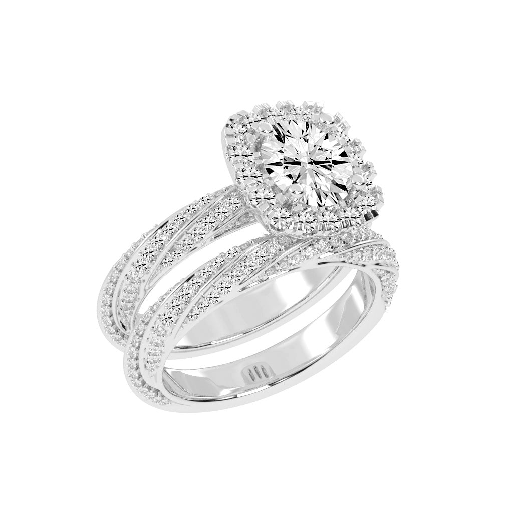 Halvoria Two Shank Round Cut Halo Lab Diamond Ring