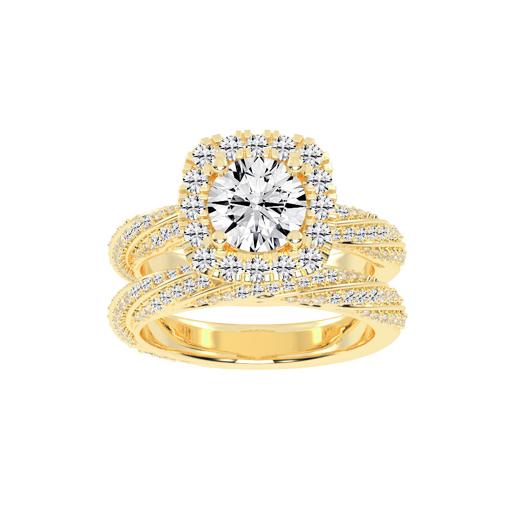 Halvoria Two Shank Round Cut Halo Lab Diamond Ring