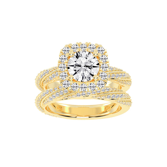Halvoria Two Shank Round Cut Halo Lab Diamond Ring