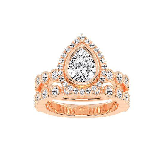 Halidelle Bezelset Pear Cut Halo Lab Diamond Ring
