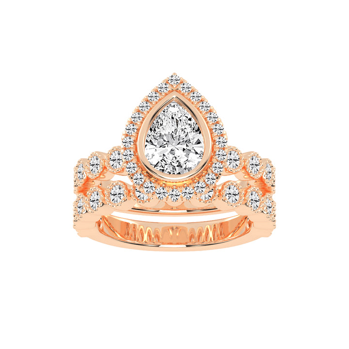Halidelle Bezelset Pear Cut Halo Lab Diamond Ring