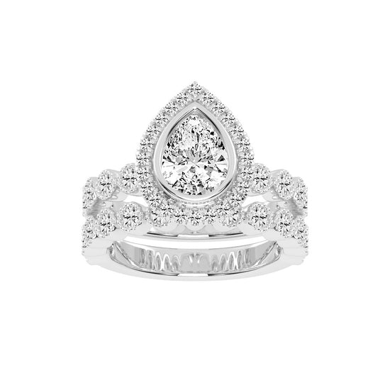 Halidelle Bezelset Pear Cut Halo Lab Diamond Ring