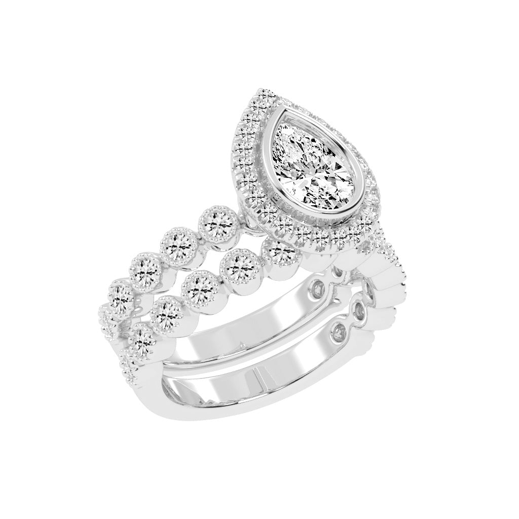 Halidelle Bezelset Pear Cut Halo Lab Diamond Ring