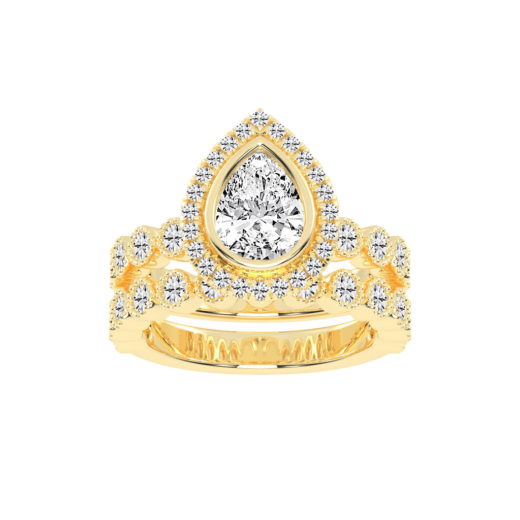 Halidelle Bezelset Pear Cut Halo Lab Diamond Ring