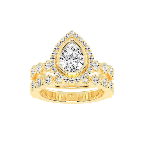 Halidelle Bezelset Pear Cut Halo Lab Diamond Ring