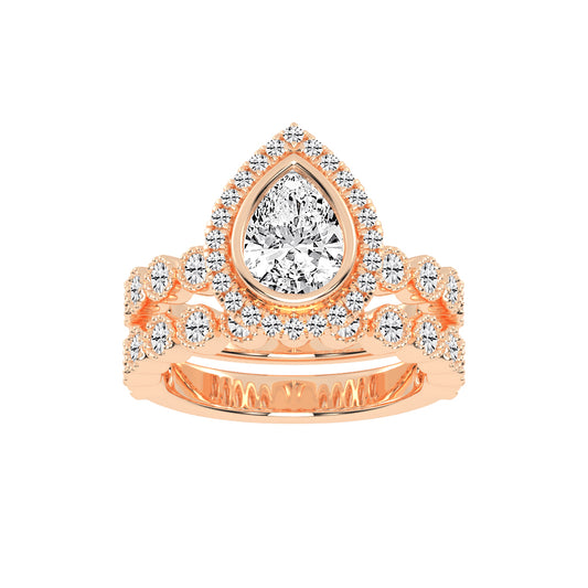 Halidelle Bezelset Pear Cut Halo Lab Diamond Ring