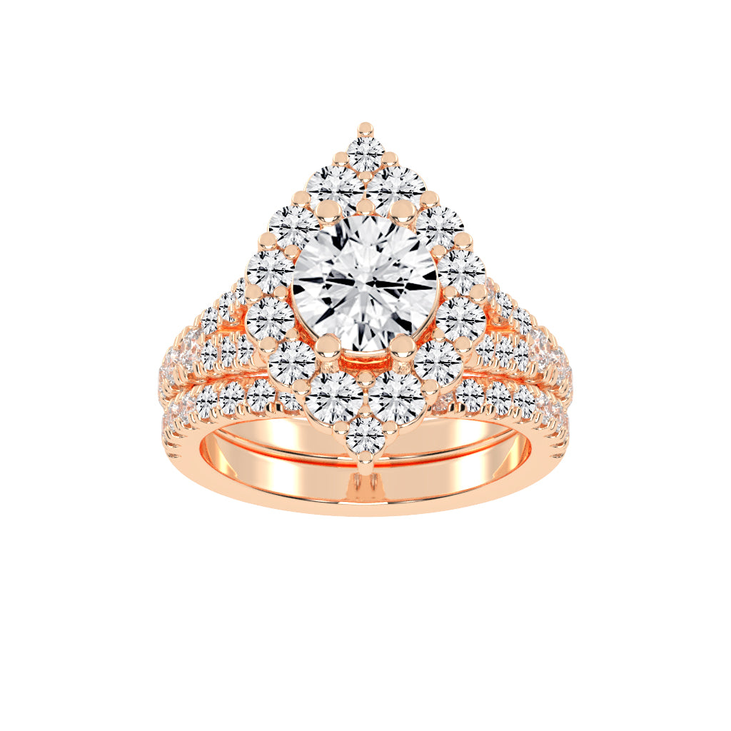 Haletrix Six Leaf Round Cut Halo Lab Diamond Ring