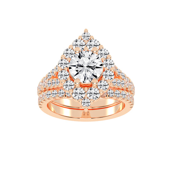 Haletrix Six Leaf Round Cut Halo Lab Diamond Ring
