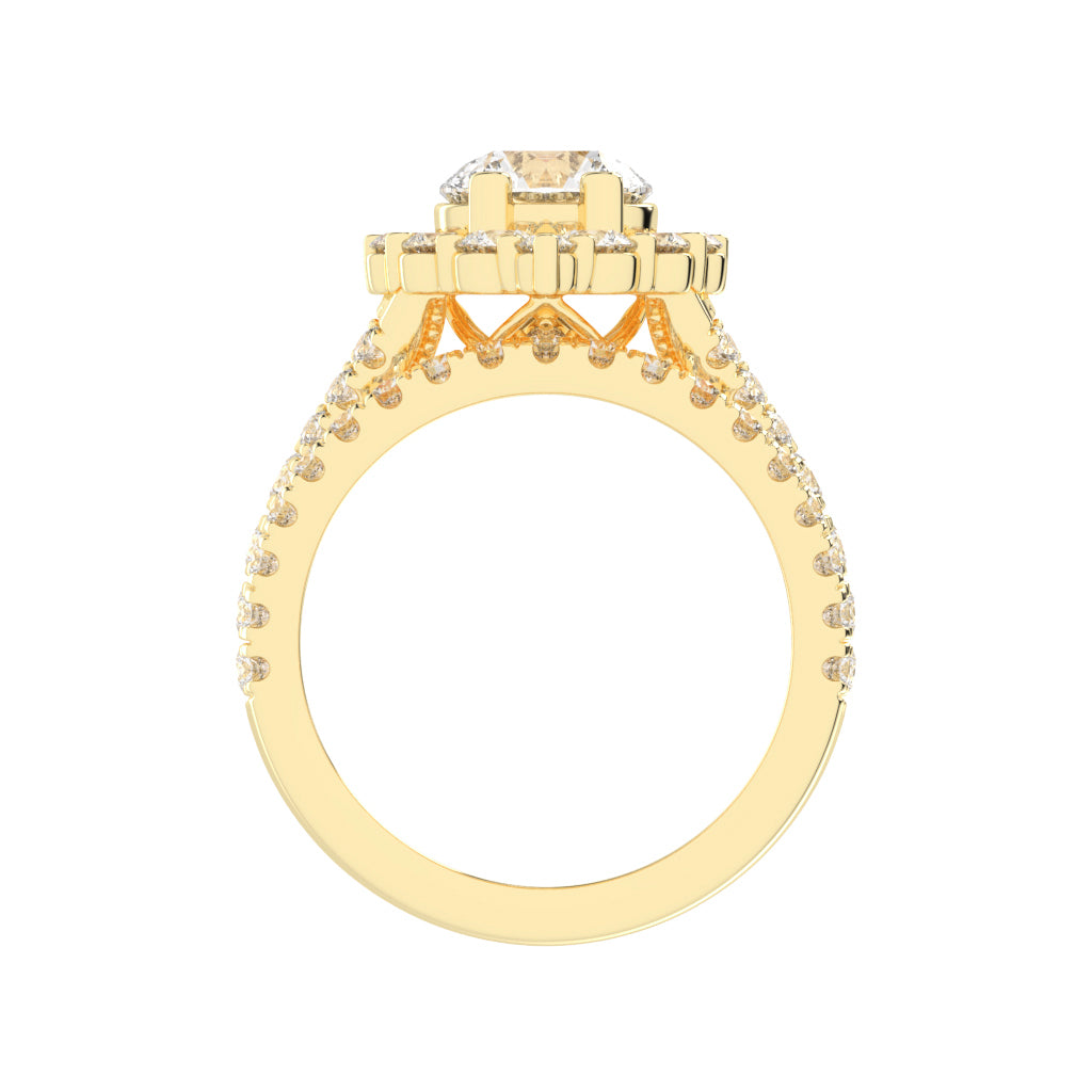 Haletrix Six Leaf Round Cut Halo Lab Diamond Ring