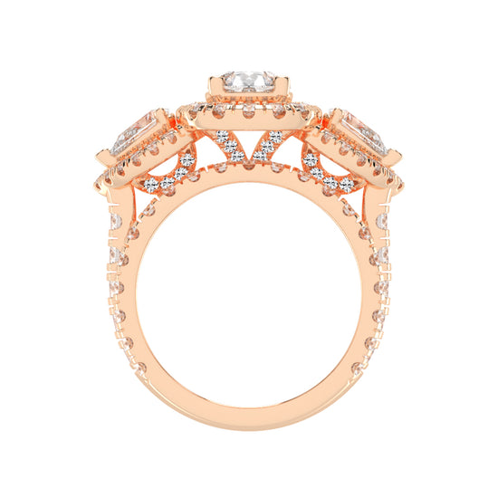 Halienneva Three Stone Pear Cut Halo Lab Diamond Ring