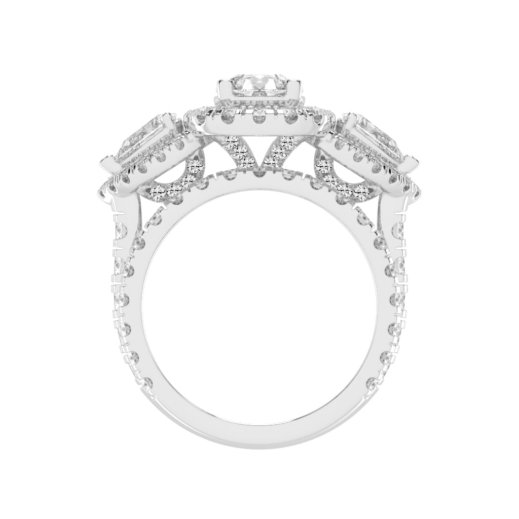 Halienneva Three Stone Pear Cut Halo Lab Diamond Ring