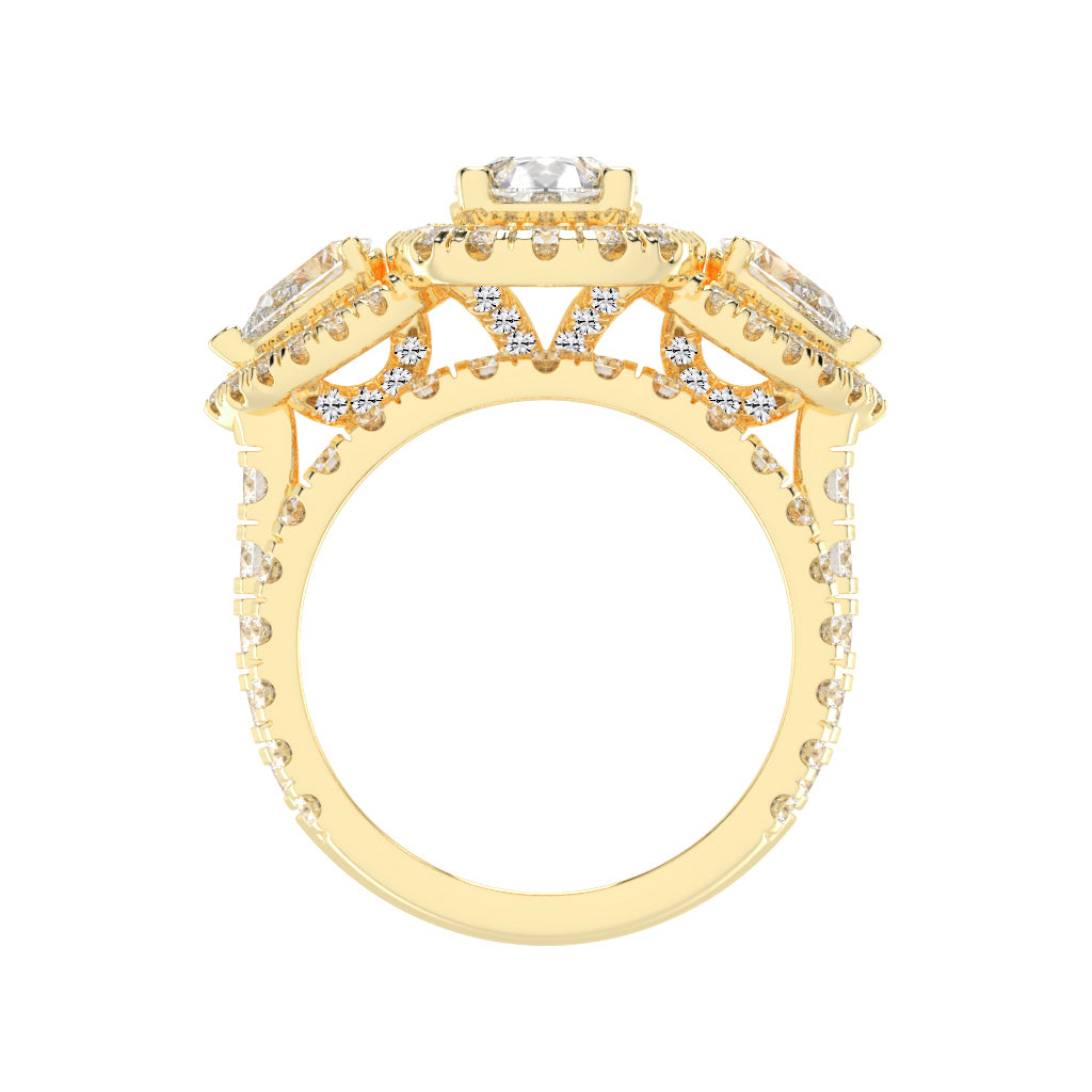 Halienneva Three Stone Pear Cut Halo Lab Diamond Ring