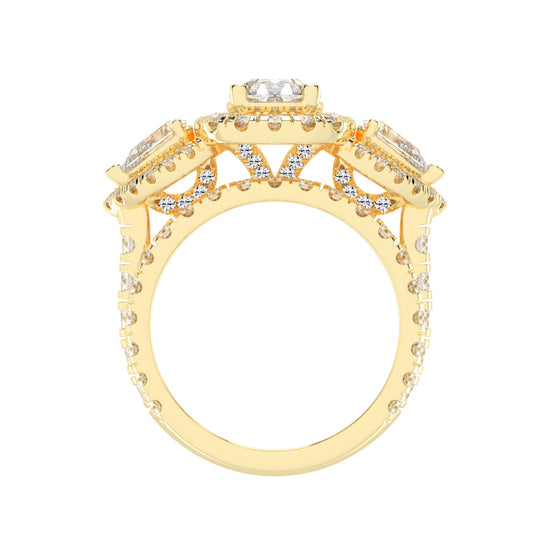 Halienneva Three Stone Pear Cut Halo Lab Diamond Ring