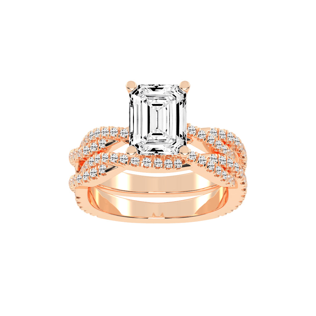 Luxriva Braided Emerald Cut Classic Lab Diamond Ring