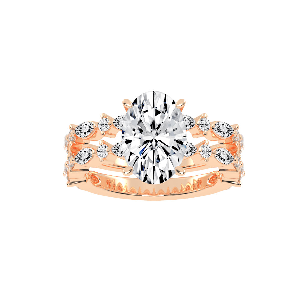 Orimelle Vintage Oval Cut Side Stone Lab Diamond Ring