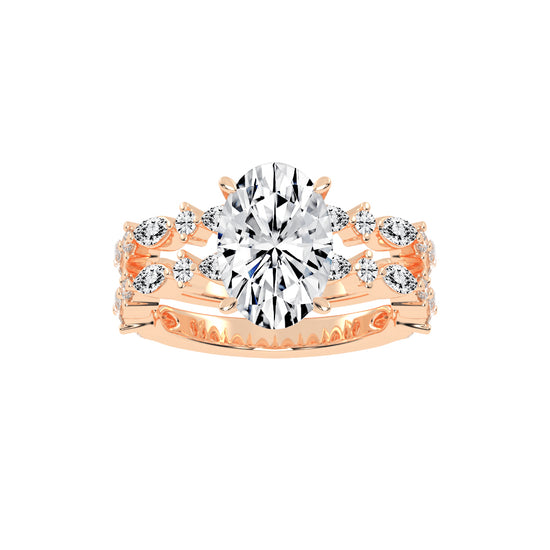 Orimelle Vintage Oval Cut Side Stone Lab Diamond Ring