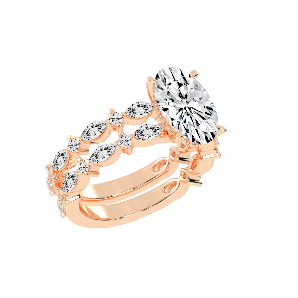 Orimelle Vintage Oval Cut Side Stone Lab Diamond Ring