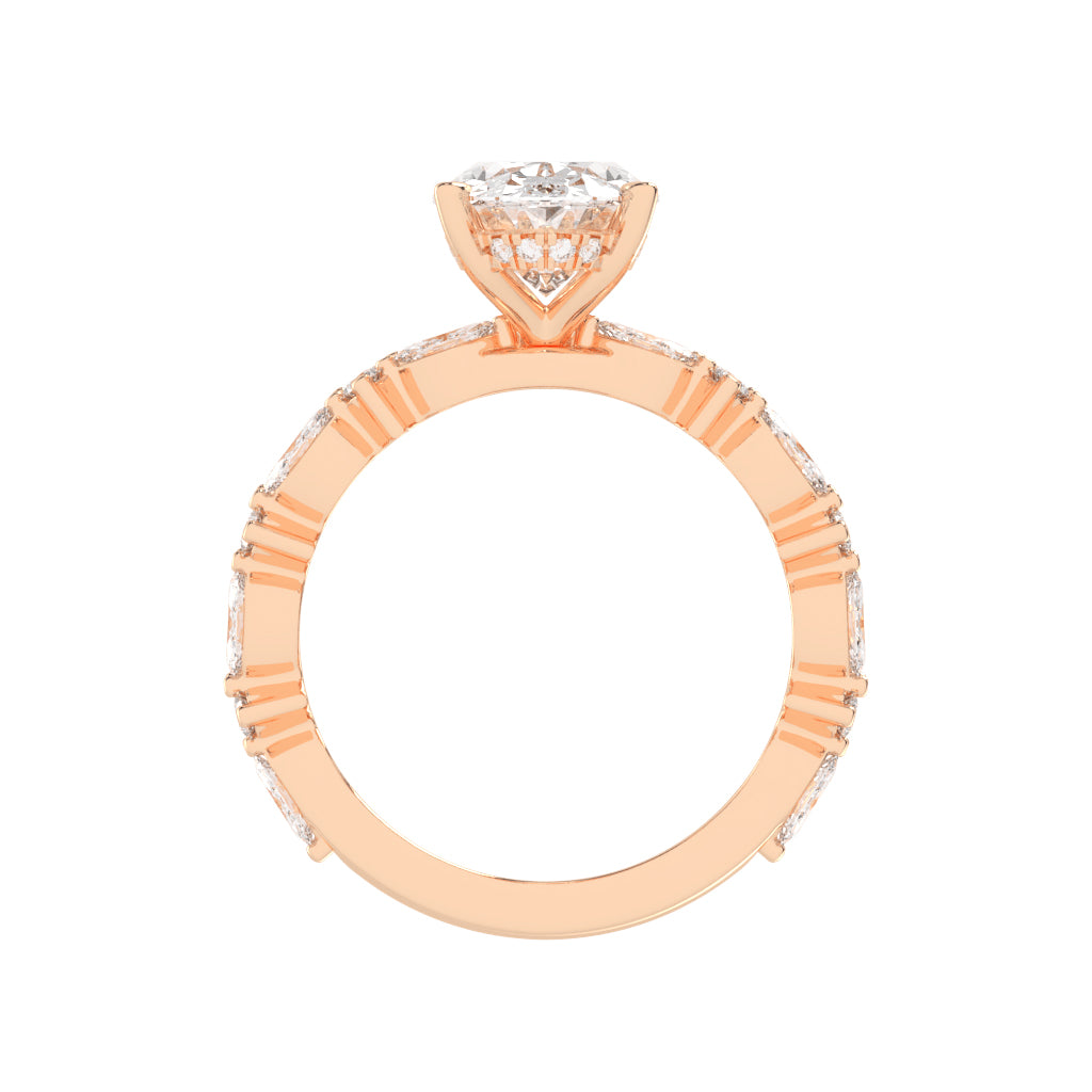 Orimelle Vintage Oval Cut Side Stone Lab Diamond Ring