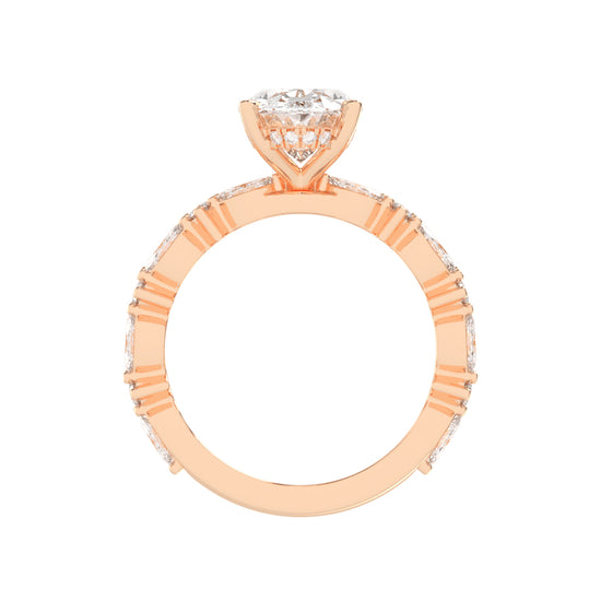 Orimelle Vintage Oval Cut Side Stone Lab Diamond Ring