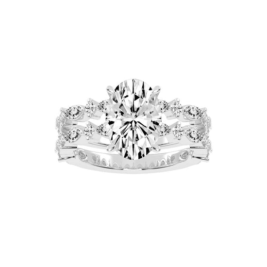 Orimelle Vintage Oval Cut Side Stone Lab Diamond Ring