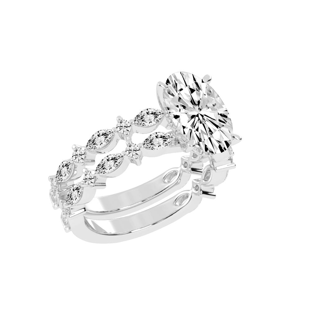 Orimelle Vintage Oval Cut Side Stone Lab Diamond Ring