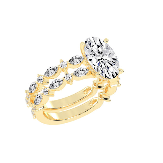 Orimelle Vintage Oval Cut Side Stone Lab Diamond Ring