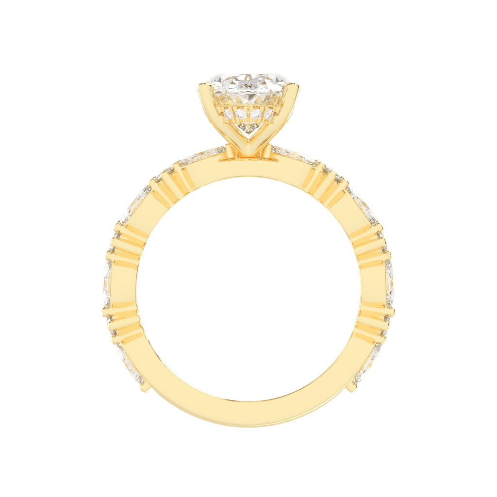 Orimelle Vintage Oval Cut Side Stone Lab Diamond Ring