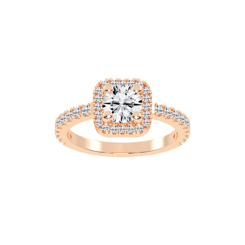 Diamorelle Shared Prong Round Cut Halo Lab Diamond Ring