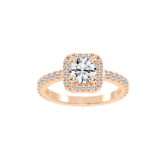 Diamorelle Shared Prong Round Cut Halo Lab Diamond Ring