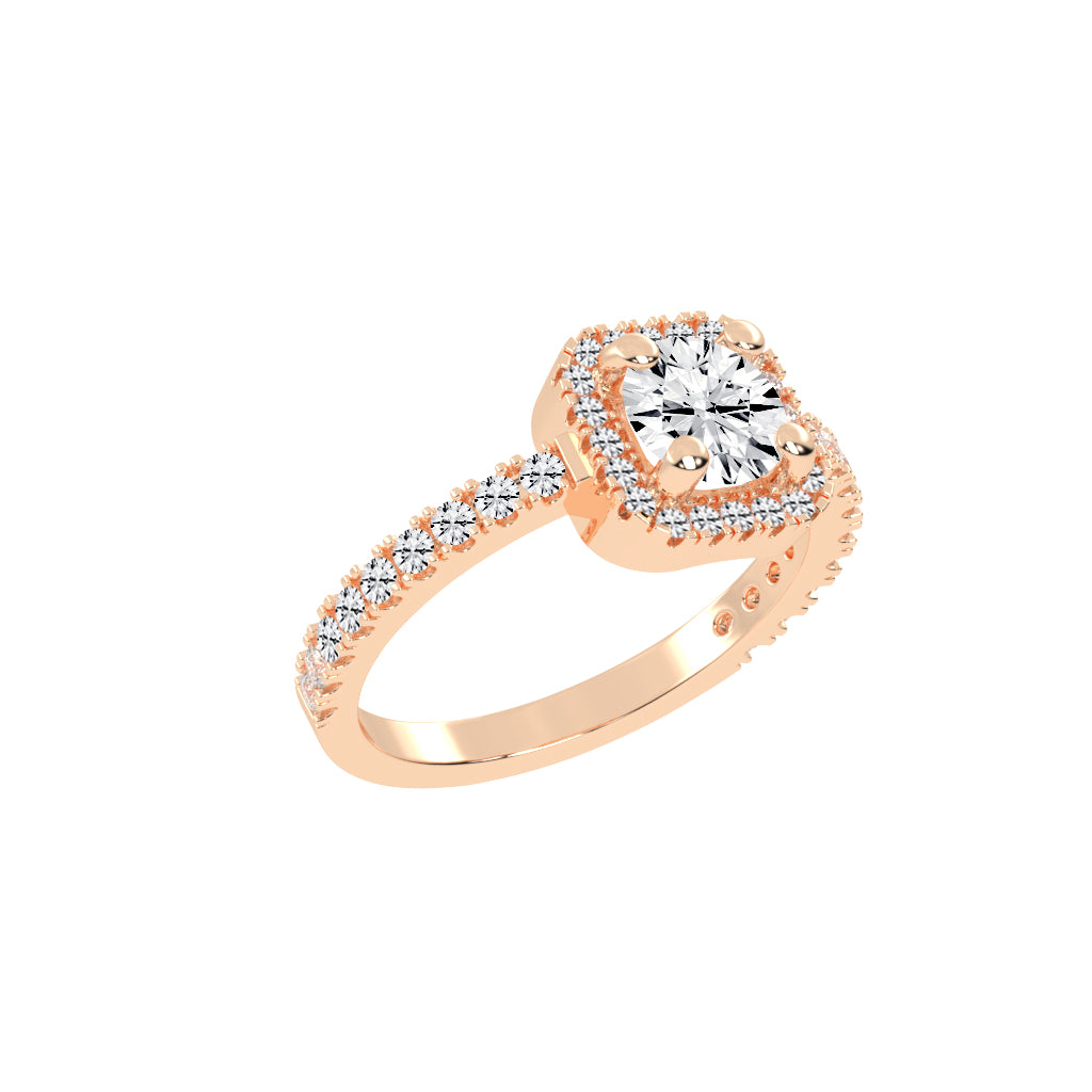 Diamorelle Shared Prong Round Cut Halo Lab Diamond Ring